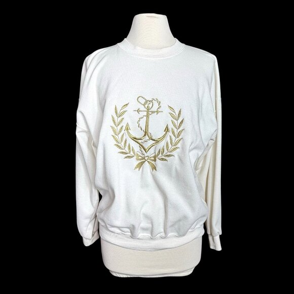 Woman's White with Gold Embroider Sweatshirt & Pants Set size XL Nautical - Picture 2 of 15
